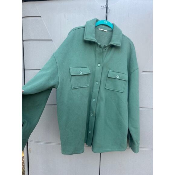 Revolve Tularosa Button Up Shirt Jacket Shacket Oversized Teal Fleece Lined Sz M - Picture 2 of 13